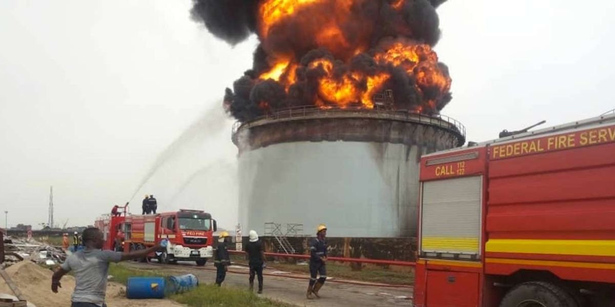 BREAKING: Fire Guts NNPC Crude Oil Storage Tank In Lagos