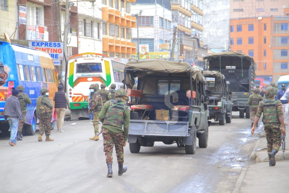 kenya Military officers patrol the streets of Nairobi on June 27, 2024. Finance Bill